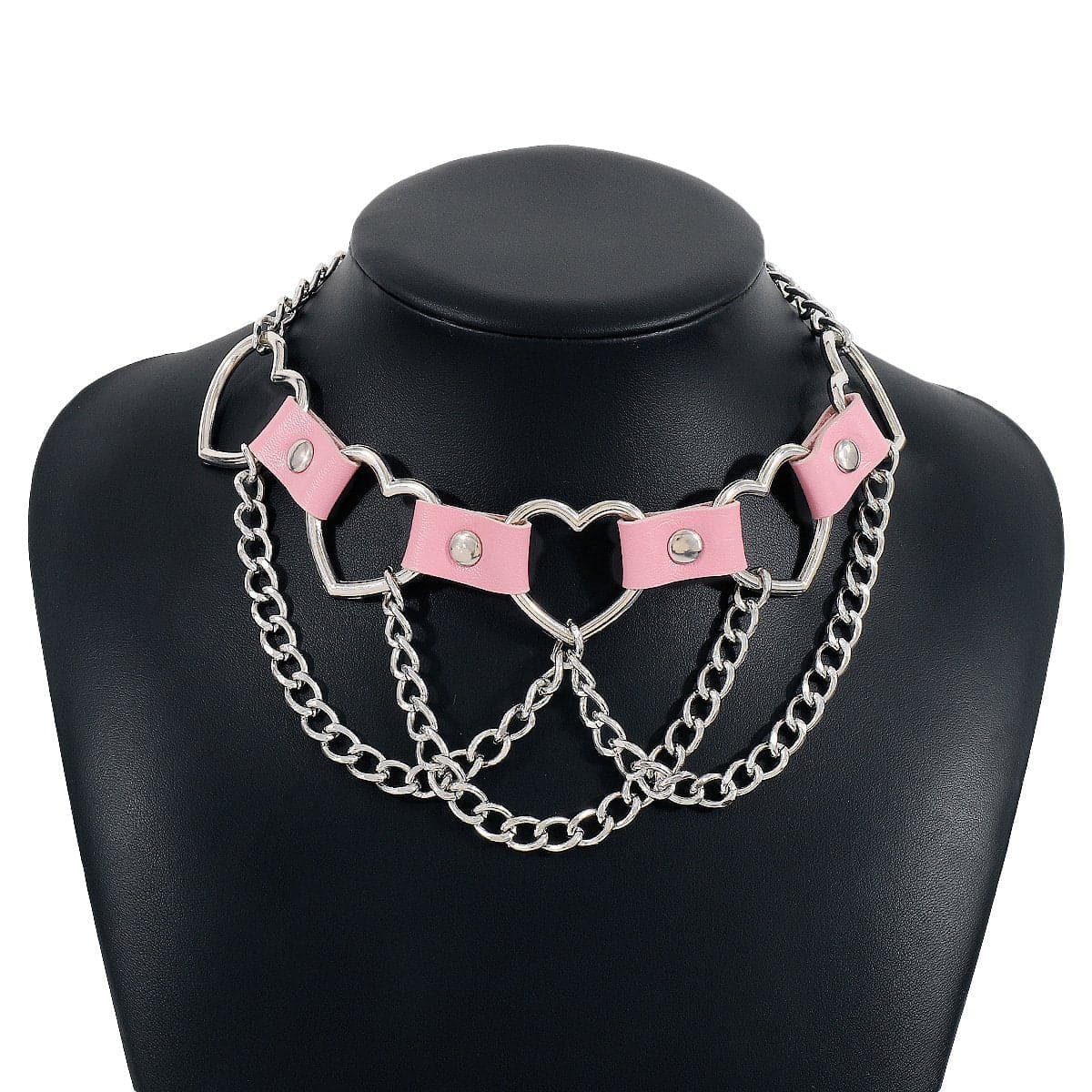 Heart Ring Pu Chain Layered Choker Necklace