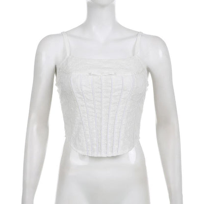 Camisole mit Reißverschluss und einfarbiger Schleifenapplikation 