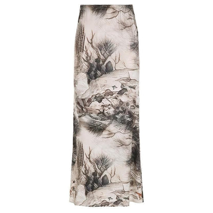 Tree print contrast low rise maxi skirt