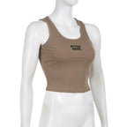 Embroidery u neck sleeveless ribbed crop top