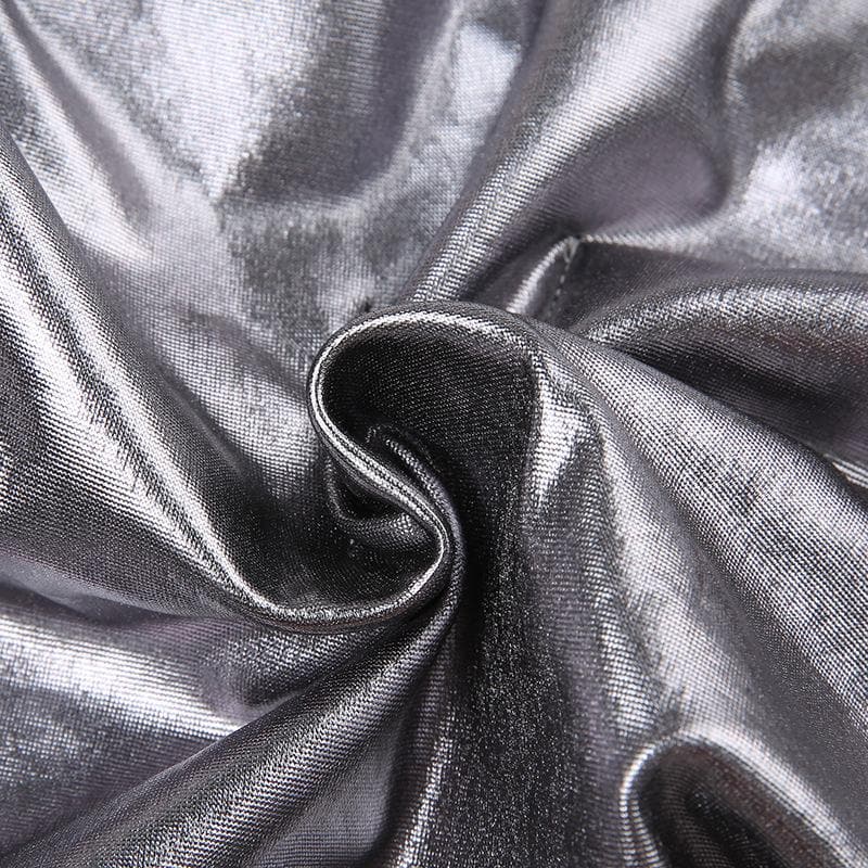 Halter metallic button backless metal chain crop top