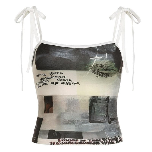 Abstraktes, rückenfreies Crop-Top mit kontrastierendem, quadratischem Ausschnitt und Selbstschnürung