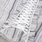 Ruffle striped contrast lace hem corset lace up backless top