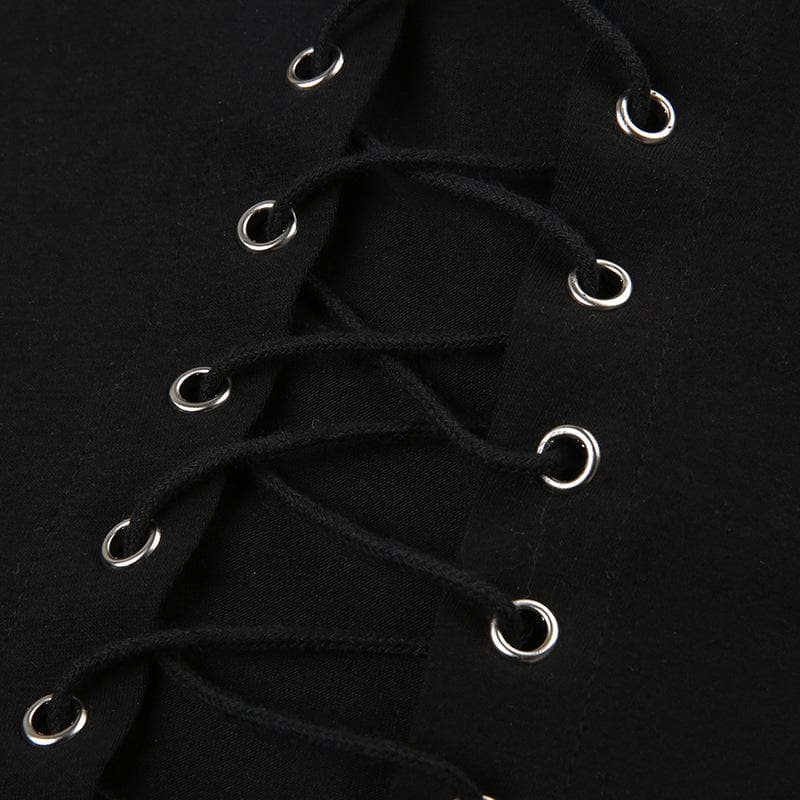 Star pattern contrast lace up sleeveless crewneck crop top