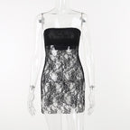 Lace see through solid slit backless tube dress