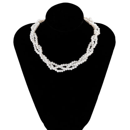 Knotted beaded pearl choker necklace