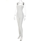 Einfarbiger, gerippter, rückenfreier Camisole-Jumpsuit mit U-Ausschnitt 