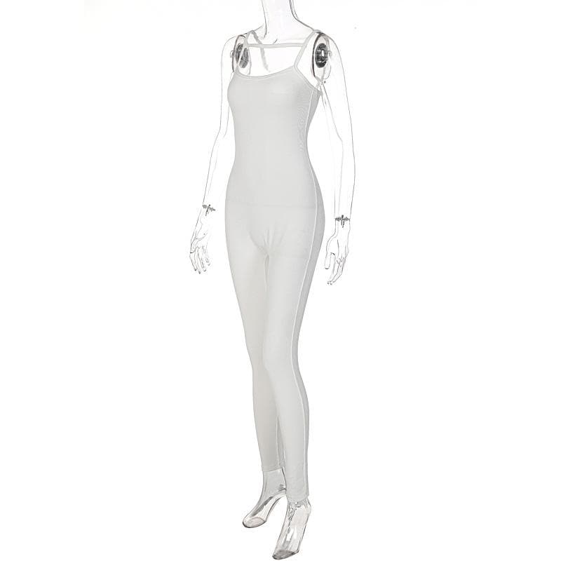 Einfarbiger, gerippter, rückenfreier Camisole-Jumpsuit mit U-Ausschnitt 