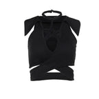 Top corto senza maniche con collo a V e scollo all'americana traforato 