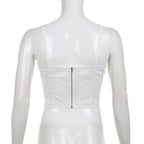 Solid textured bowknot applique zip-up cami top