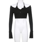 Halter self tie flared sleeve button solid 2 piece crop top