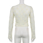 Lace solid long sleeve self tie see through top
