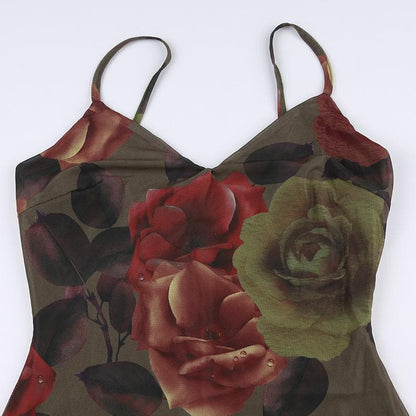 Maxikleid aus Chiffon mit Blumenmuster und kontrastierendem V-Ausschnitt