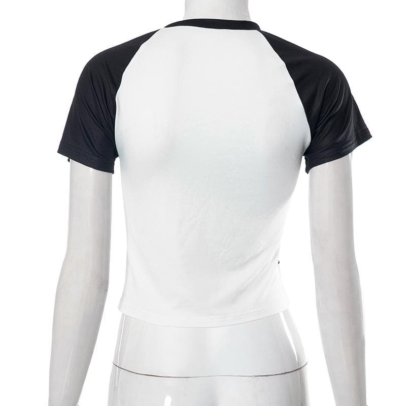Abstract Contrast Short Sleeve Crewneck Top