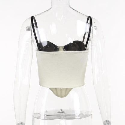Top canotta senza schienale a contrasto con scollo a cuore e corsetto patchwork
