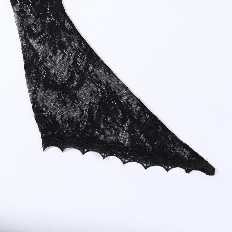 Flared sleeve lace see through solid irregular top