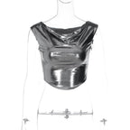 Top corto con scollo a cappuccio e maniche a cappuccio metalliche arricciate