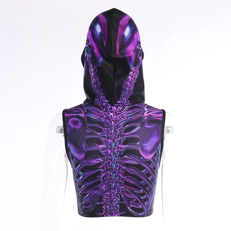 Hoodie abstract contrast sleeveless crop top