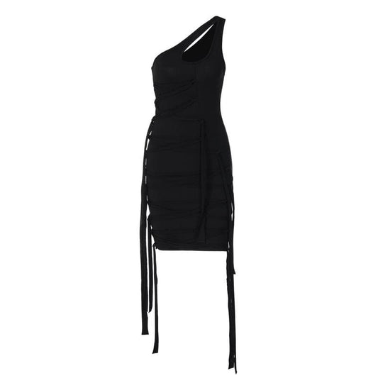 Unregelmäßig ausgehöhltes Minikleid mit One-Shoulder-Schnürung und festem Band 
