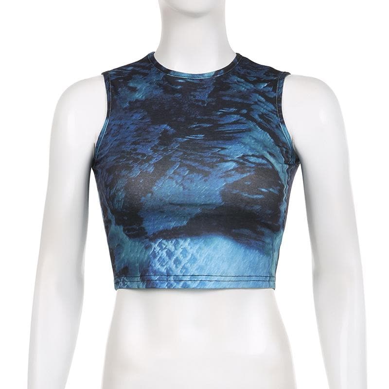 Tie dye contrast sleeveless crewneck crop top