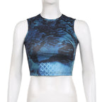 Tie dye contrast sleeveless crewneck crop top