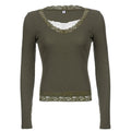 Long sleeve patchwork ribbed lace hem top - Final Sale