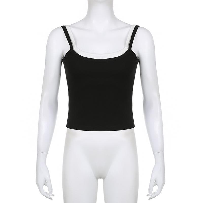 Top corto senza maniche con scollo quadrato e patchwork a contrasto 