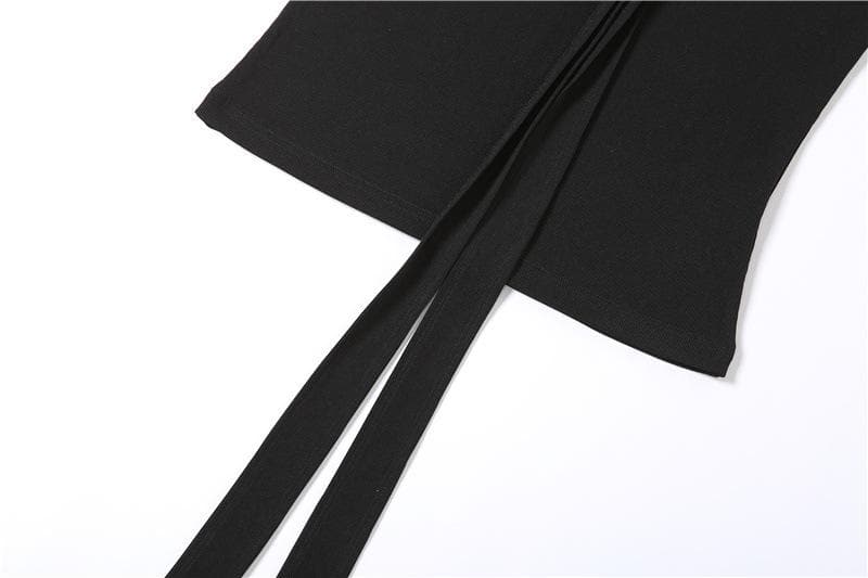 Halter backless hollow out ribbed cowl neck solid top