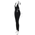 Ausgehöhlter, einfarbiger, rückenfreier Jumpsuit mit U-Ausschnitt zum Selbstbinden 
