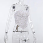 Top senza spalline con scollo a cuore e schiena con lacci in pizzo a contrasto