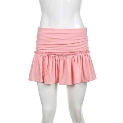 Solid ruched ruffle mini skirt