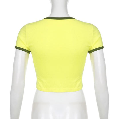 Patchwork short sleeve star pattern contrast top