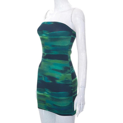 Rückenfreies, ärmelloses Tube-Minikleid mit Kontrastdruck