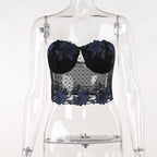 Backless contrast lace embroidery tube crop top