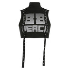 Sleeveless high neck contrast pattern ribbon crop top