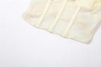 Mesh solid flower applique self tie backless bustier crop top