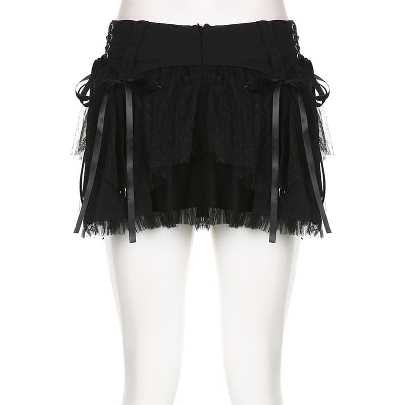 Lace up zip-up patchwork ruched mesh low rise solid mini skirt