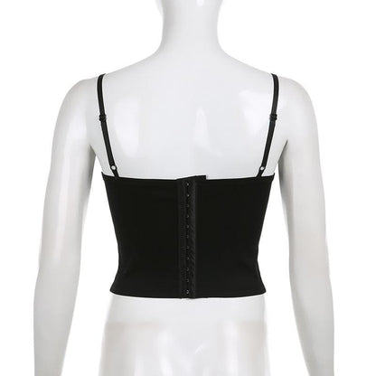 Top canotta con bottoni e corsetto arricciato in patchwork a contrasto con orlo in pizzo