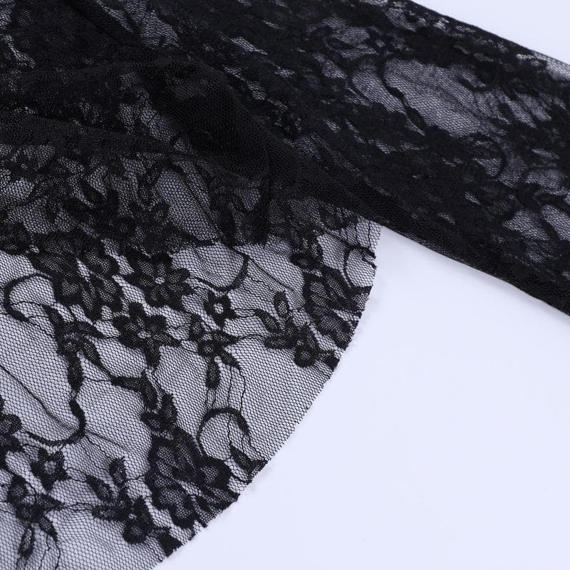 Flared sleeve ruched lace solid shrug top