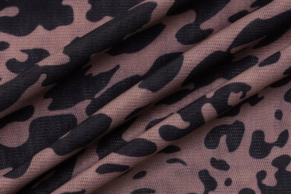 Leopard print contrast lace hem halter slit mini dress