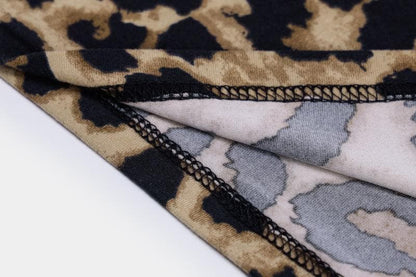 Leopard print contrast spaghetti strap u neck backless midi dress