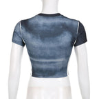 Tie dye short sleeve star applique crewneck crop top