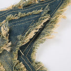 Halter self tie denim star pattern backless contrast top