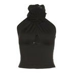 Flower applique hollow out solid backless halter crop top