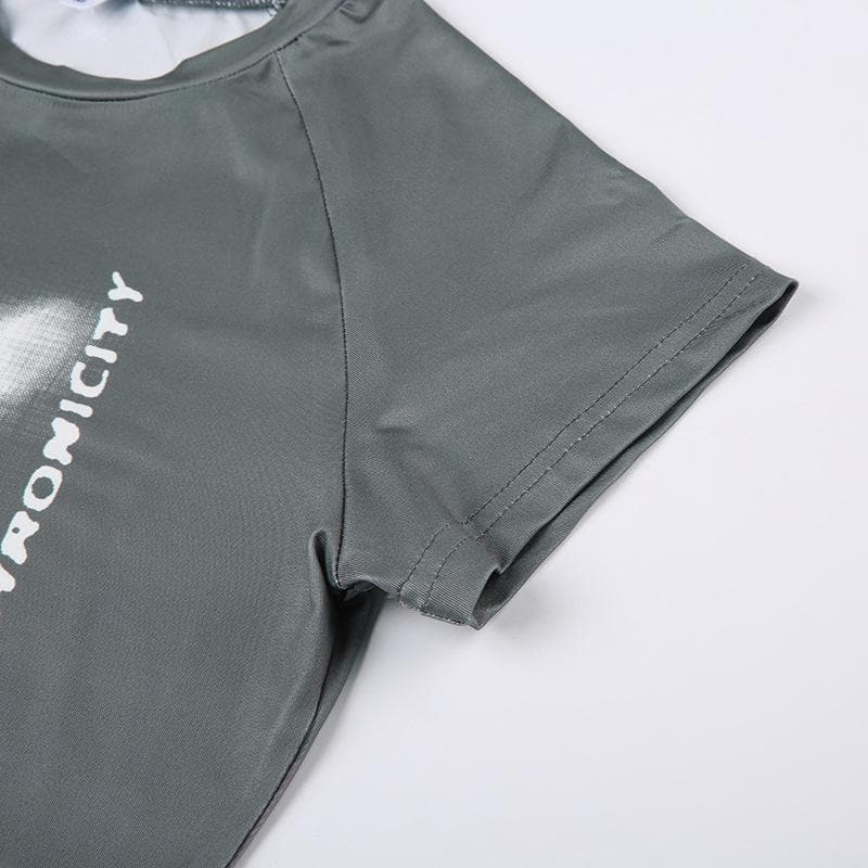 Contrast print short sleeve crewneck crop top