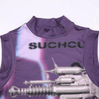 Sleeveless high neck contrast abstract print crop top