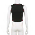 Star pattern beaded contrast stitch sleeveless crop top