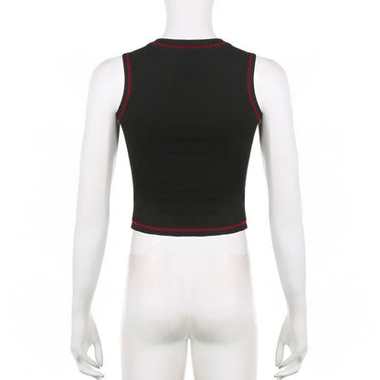 Star pattern beaded contrast stitch sleeveless crop top