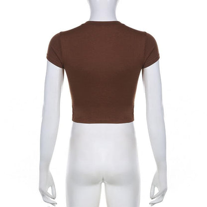 Contrast print short sleeve crewneck crop top