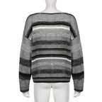 Long sleeve contrast striped knitted round neck top - Final Sale